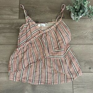 MAHINA Striped Brown Sleeveless Top Adjustable Straps Size Small